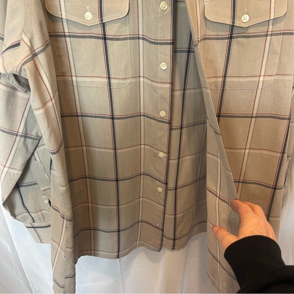 Christian Dior Long Sleeve Button Down Size XL Tan/Navy/Red Plaid - Picture 2 of 16